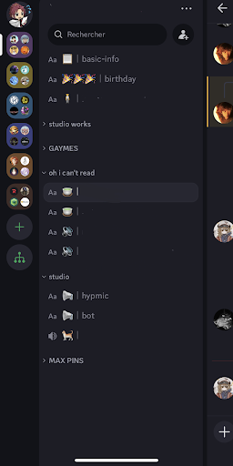Screenshot of a Discord server interface with categorized channels and dark mode layout.