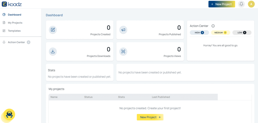 Screenshot of the Koadz AI dashboard