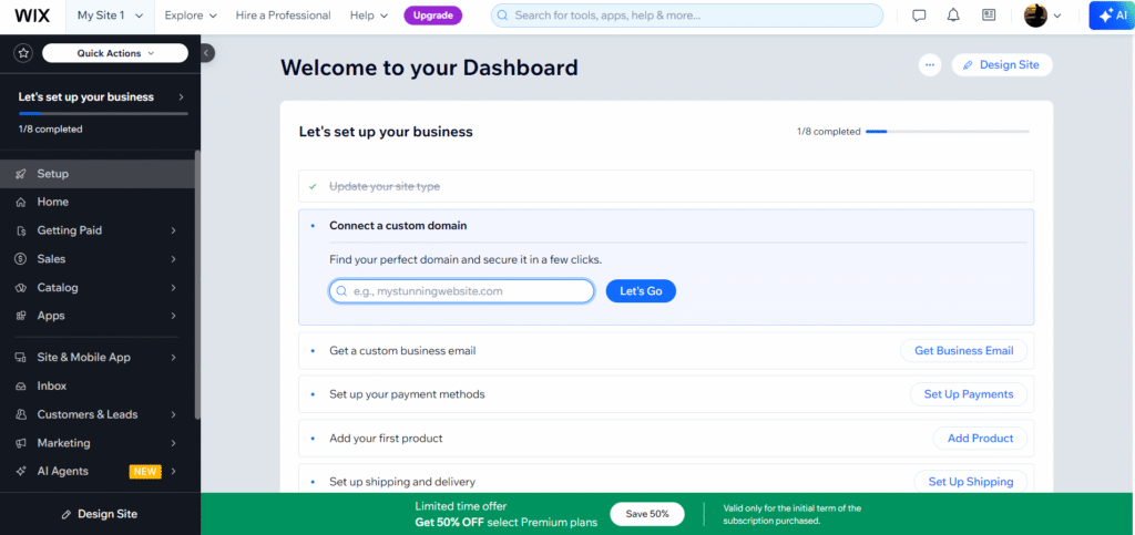 Screenshot of Wix ADI dashboard