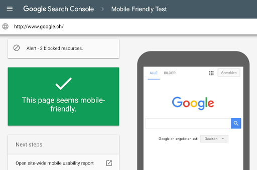 Screenshot of Google’s Mobile-Friendly Test confirming that a webpage passes the mobile usability check.