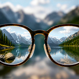 (Illustration of transparency with a clear, sharp image through spectacles)
